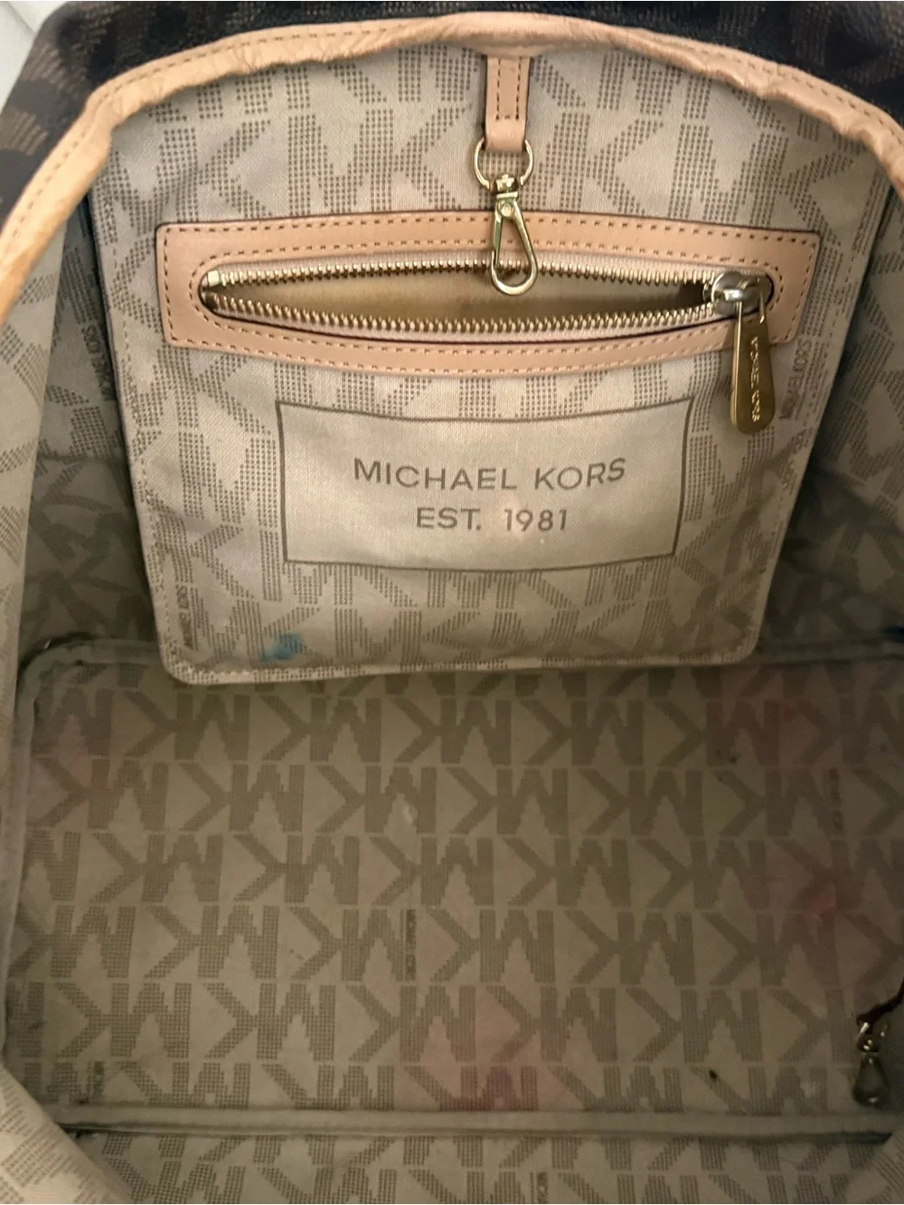 Michael Kors Dark Brown MK Signature Tote with Tan Trims - Picture 5 of 6